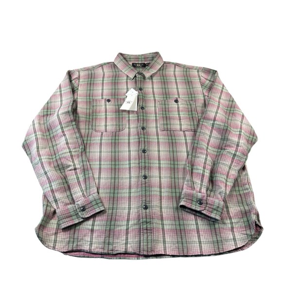 RRL Other - RRL Ralph Lauren Green Pink Twill Checked Dual Pocket Button Front Size 2XL NWT